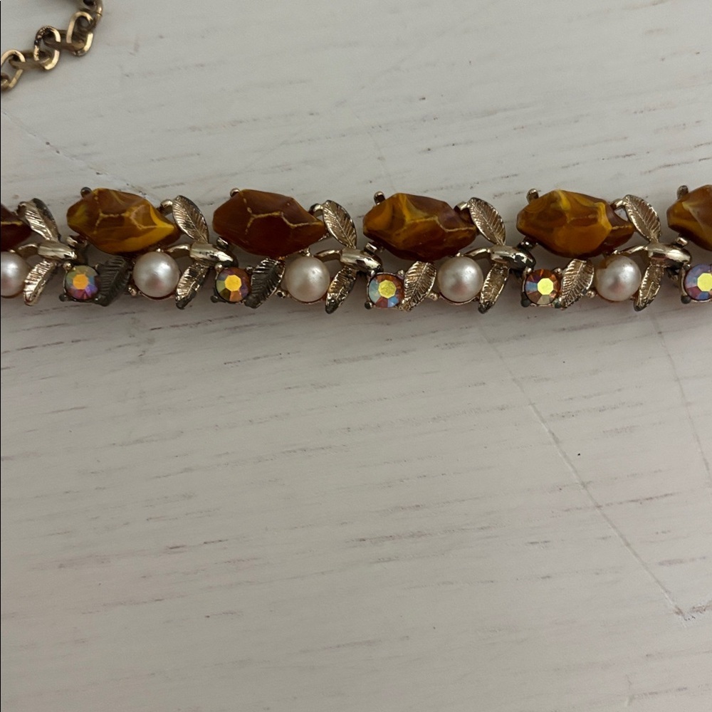 Vintage Amber Crystal Link necklace - Gold Tone choker style - Picture 2 of 4